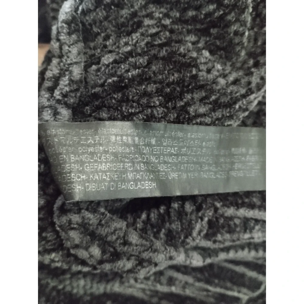 Zara Chenille Oversized V-Neck Sweater Womens M Charcoal Gray Grunge Preppy Soft